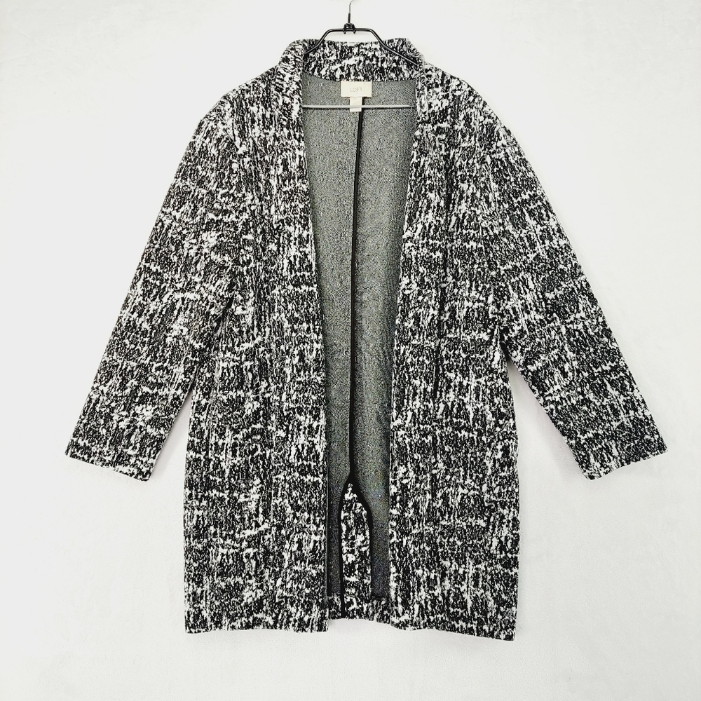Ann Taylor Loft Black and White Open Front Coat Knit Noise Cardigan Z3